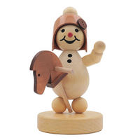 HOLZFIGUR Schneemädchen mit Steckenpferd auf Sockel 7 cm - Multicolor, Holz (5/1/0.1cm)