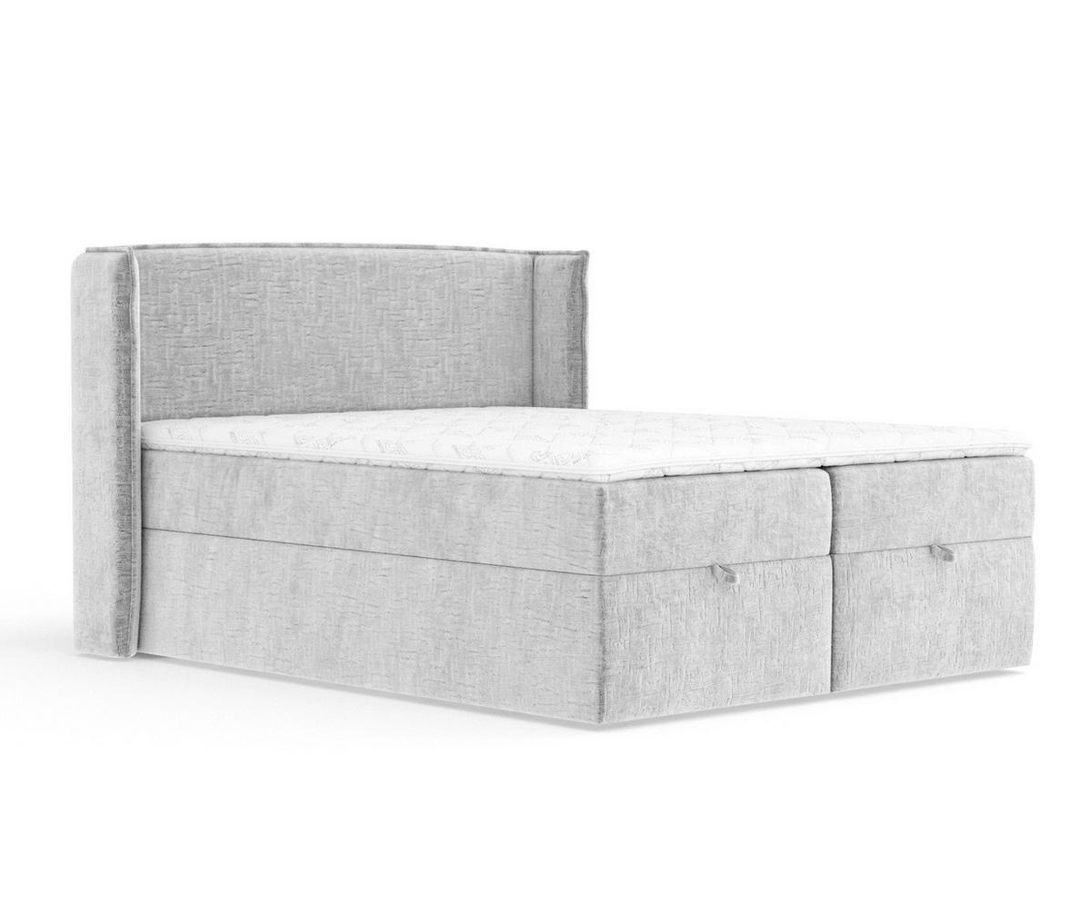 BOXBETT Passion Hellgrau 160/200 cm mit Matratze und Topper - Hellgrau/Schwarz, Holz/Holzwerkstoff (160/200cm) - Maison de Reve