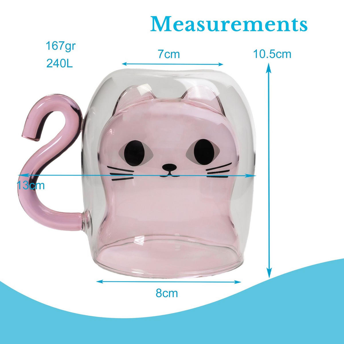 THERMO GLÄSER Design Katze 200ml (4-tlg.) - Rosa, Glas - Intirilife