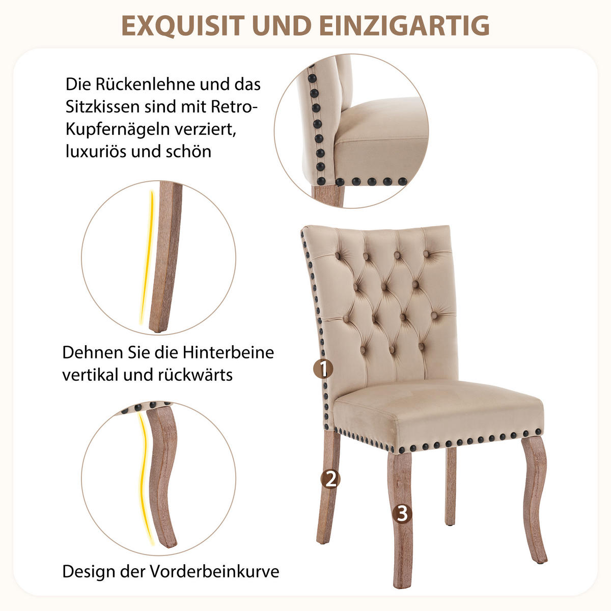 ESSZIMMERSTUHL 2er Set Samt Kamel Polsterstuhl Massivholz Modern - Hellbraun, Textil (49/95/63cm) - FLIEKS