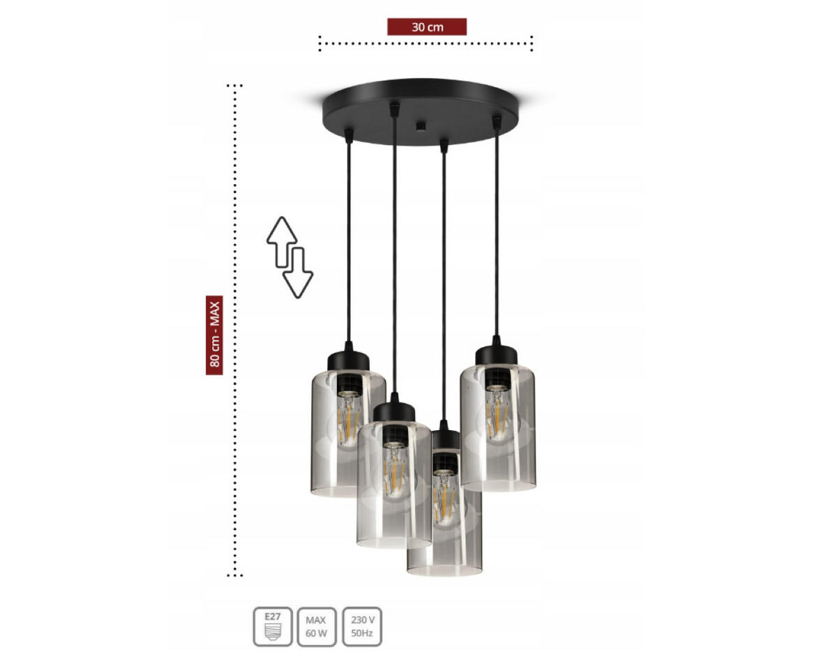 PENDELLEUCHTE TUBE - Transparent/Schwarz, Glas/Metall (30/30/80cm) - kiki design