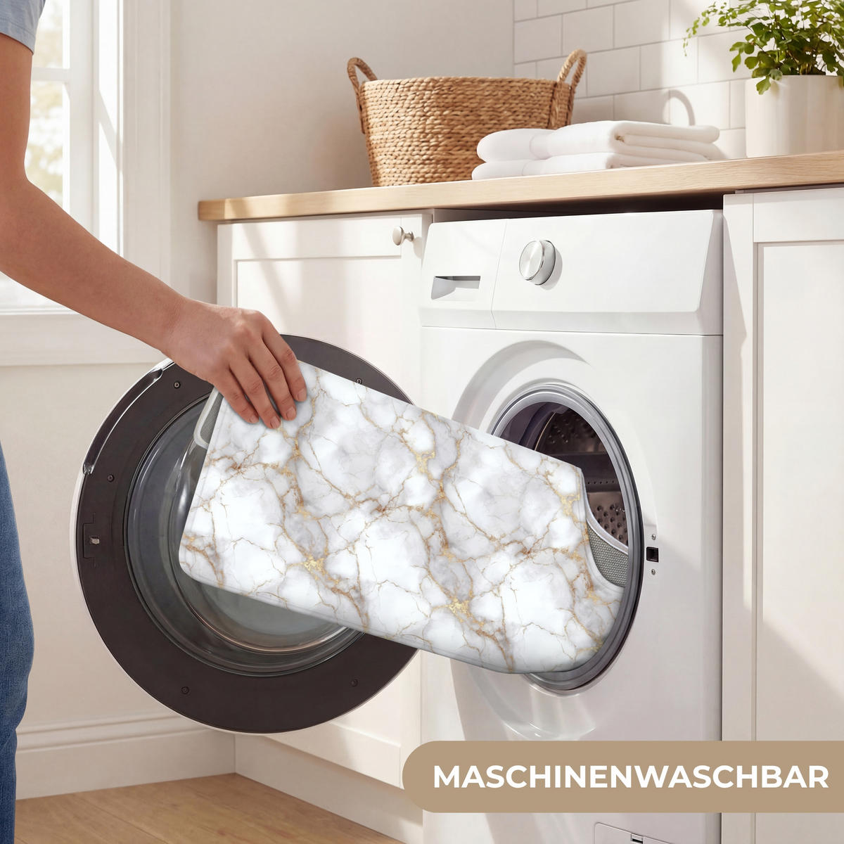 WC-VORLEGER Weiß - Gold - Marmor - Grau Toilettenvorleger 55x60 cm - Weiß, Kunststoff/Textil (55/1cm) - OnlyWow