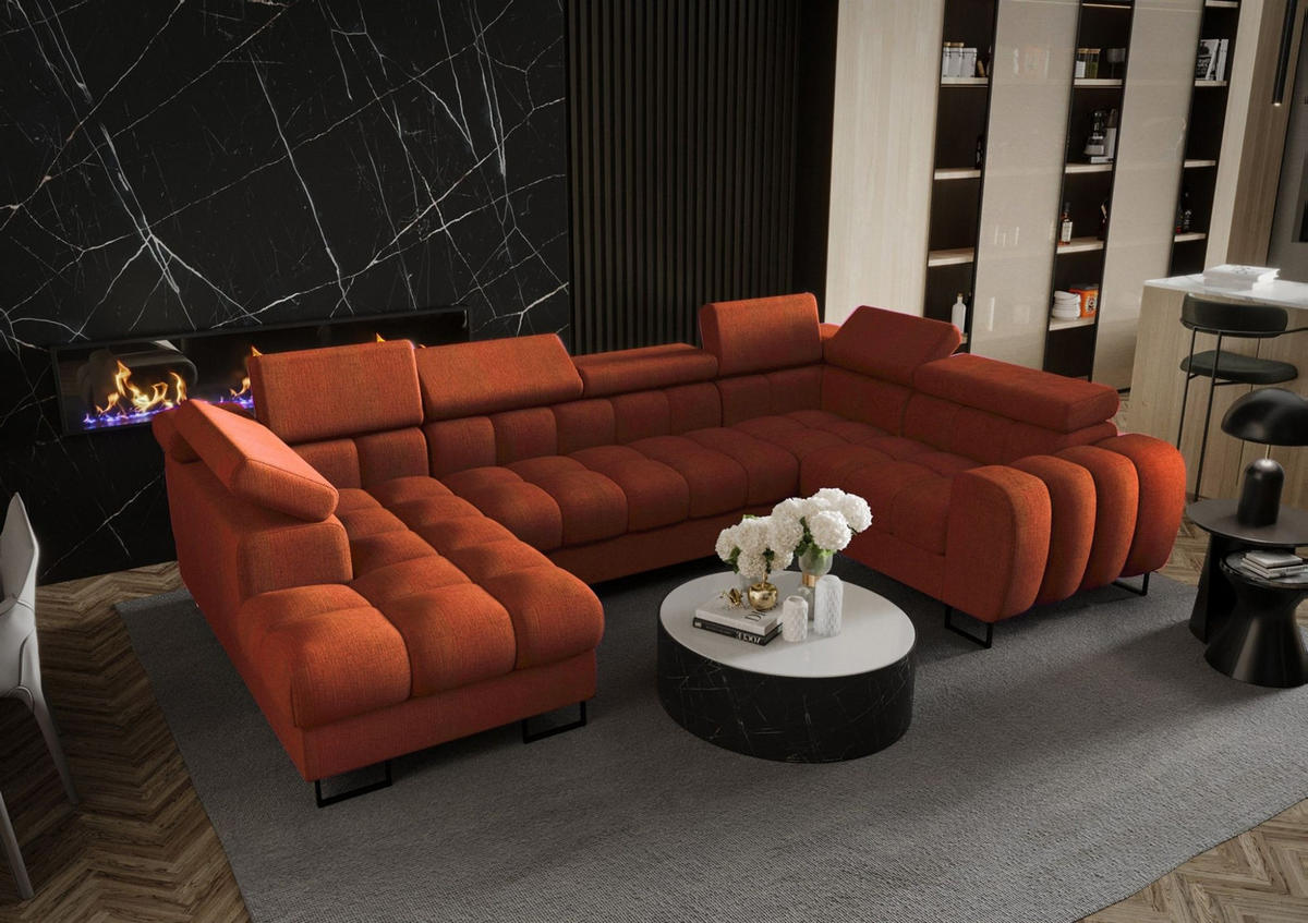WOHNLANDSCHAFT Bastien - Rot, Holzwerkstoff/Textil (195/95/350cm) - Fun Möbel