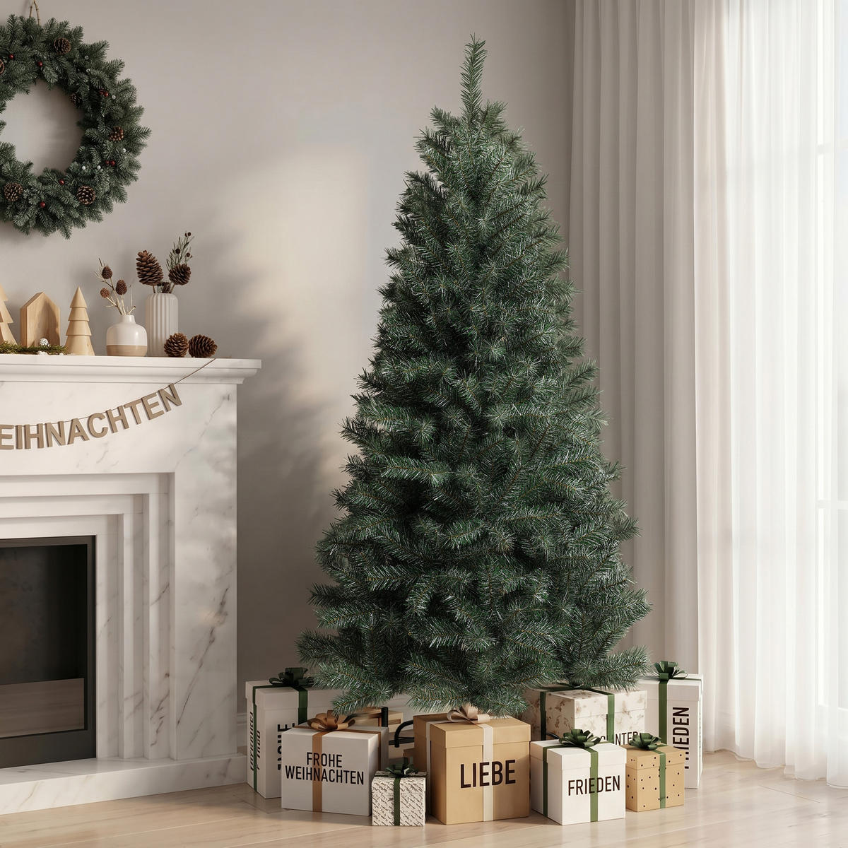 KÜNSTLICHER Weihnachtsbaum 185 cm, Grün mit weißen Akzenten - Grün, Kunststoff (185cm) - Hometopia