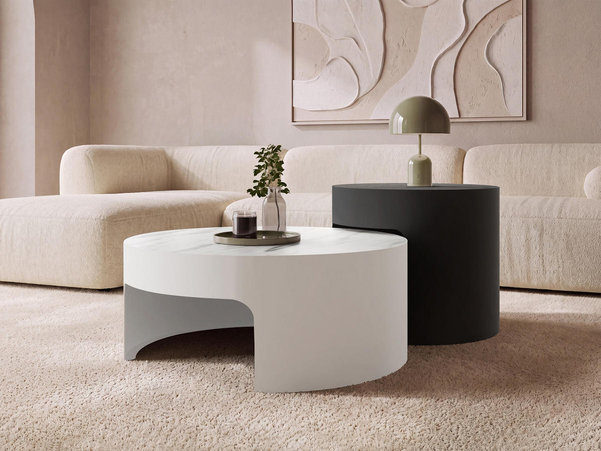 COUCHTISCH-SET Vellaro - Schwarz/Weiß, Holzwerkstoff/Metall (76/76/32cm) - MIRJAN24