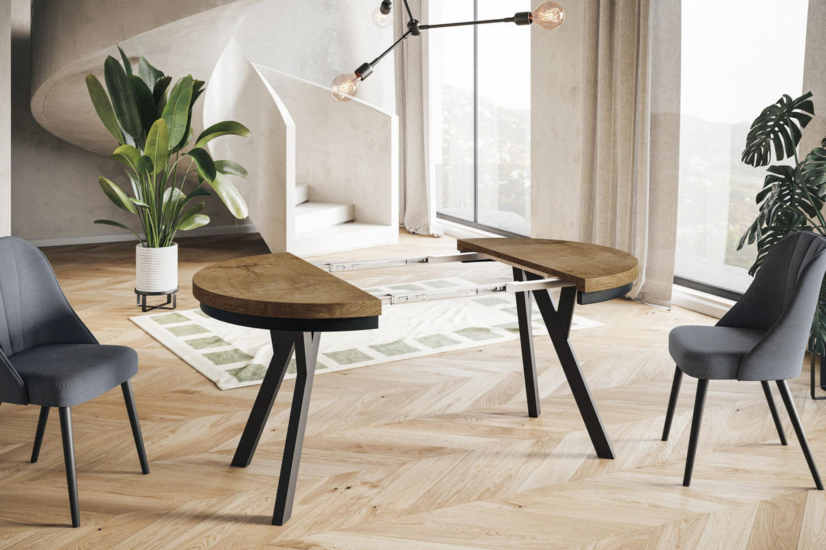 ESSZIMMERTISCH EVO, ausziehbarer Tisch 100 cm bis 200 cm, Farbe: LEFAKS, mit Holzbeinen in Farbe Schwarz - Dunkelbraun/Schwarz, Holzwerkstoff (100/100/77cm) - Alpi-Möbel