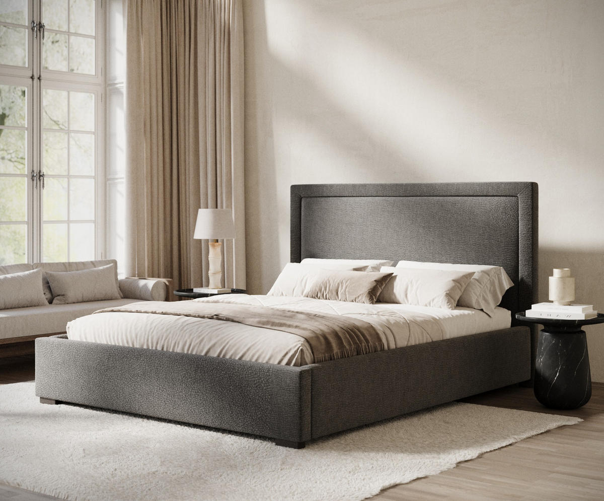POLSTERBETT Ordina Grau 140/200 cm im Chenille-Stoff - Schwarz/Naturfarben, Holz/Holzwerkstoff (140/200cm) - Maison de Reve