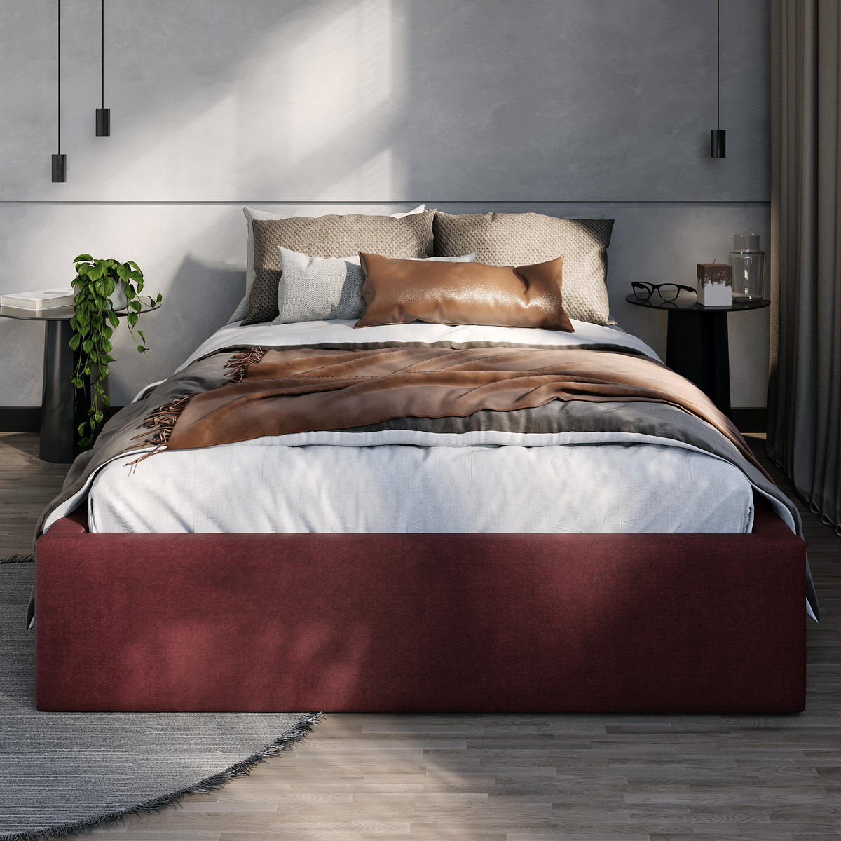 POLSTERBETT 120x200cm Bett mit Stauraum Lattenrost Weinrot - Weinrot, Holz/Holzwerkstoff (120/200cm) - Muralo
