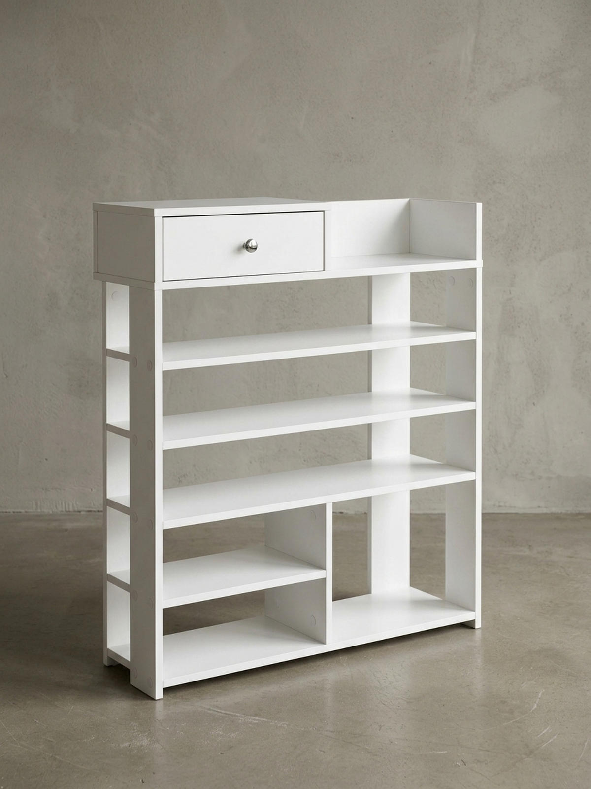 SCHUHREGAL – Weiß, 75x92,5x24 cm, 7 Fächer, mit Schublade, kompakt - Weiß, Holz/Metall (75/93/24cm) - KADIMA DESIGN