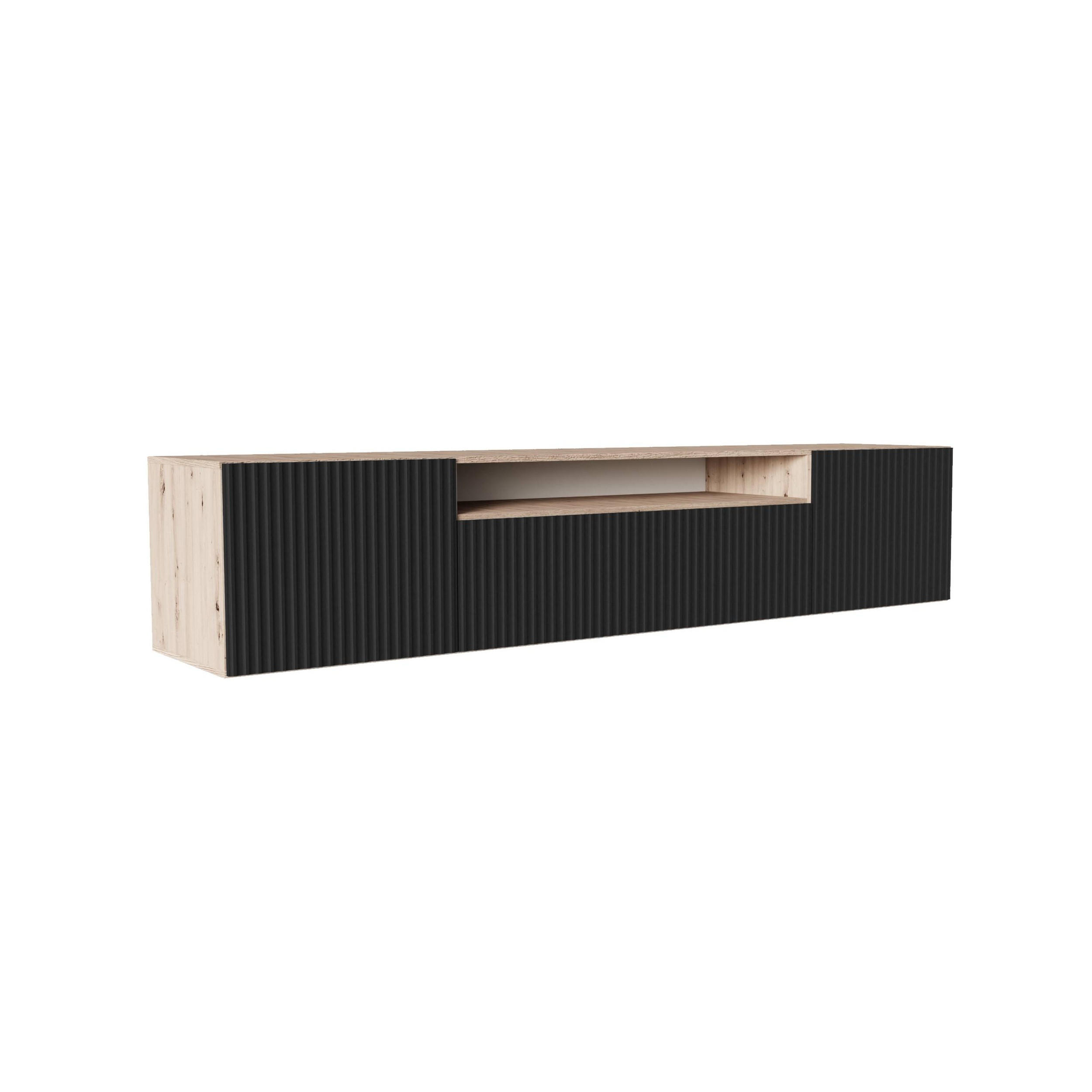 Meblini Tv-Schrank Eiche Artisan, Schwarz 200x40x41 cm