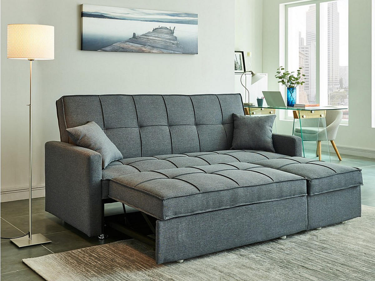 SCHLAFSOFA 3-Sitzer - Stoff - Grau - CANETTI - Grau, Textil (206/98/86cm) - Vente-Unique
