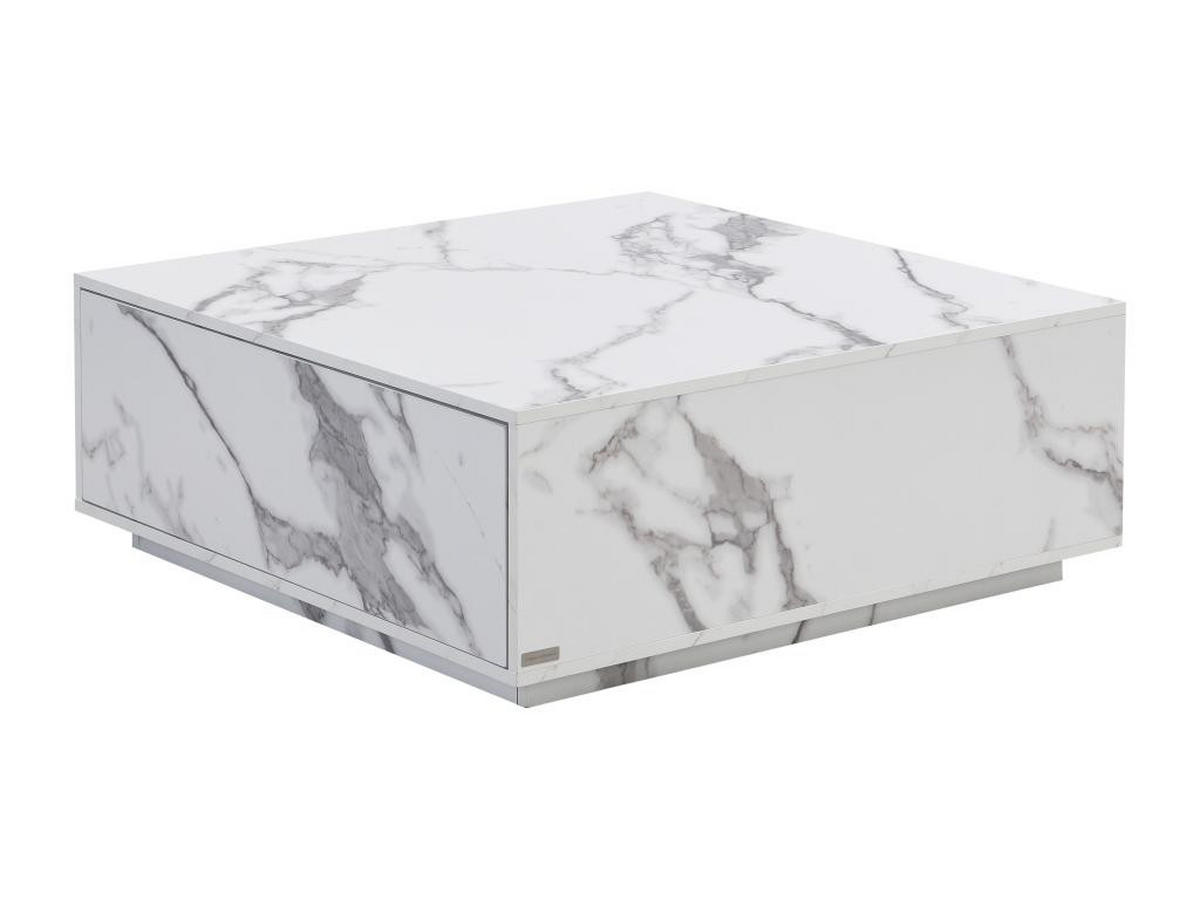 COUCHTISCH mit 2 Schubladen - MDF - Marmor-Optik Weiß - ANTRIM - Weiß, Holz (90/90/35cm) - Pascal Morabito