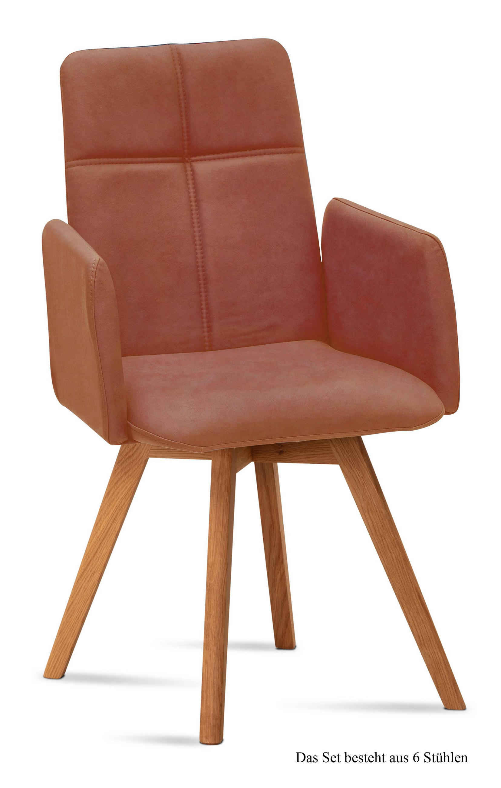 ARMLEHNSTUHL (6er-Set) Dinah 52x92x60 Eiche geölt/Cognac - Cognac/Eichefarben, Kunststoff (60/92/52cm) - 58aufmkessel