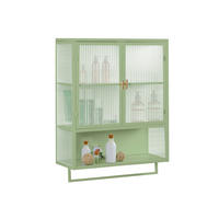 KÜCHENOBERSCHRANK 60/23/78 cm mit 2 Glastüren, offenem Fach und Handtuchhalter aus Glas und Metall, Grün - Grün, Glas (60/78/23cm) - Redom