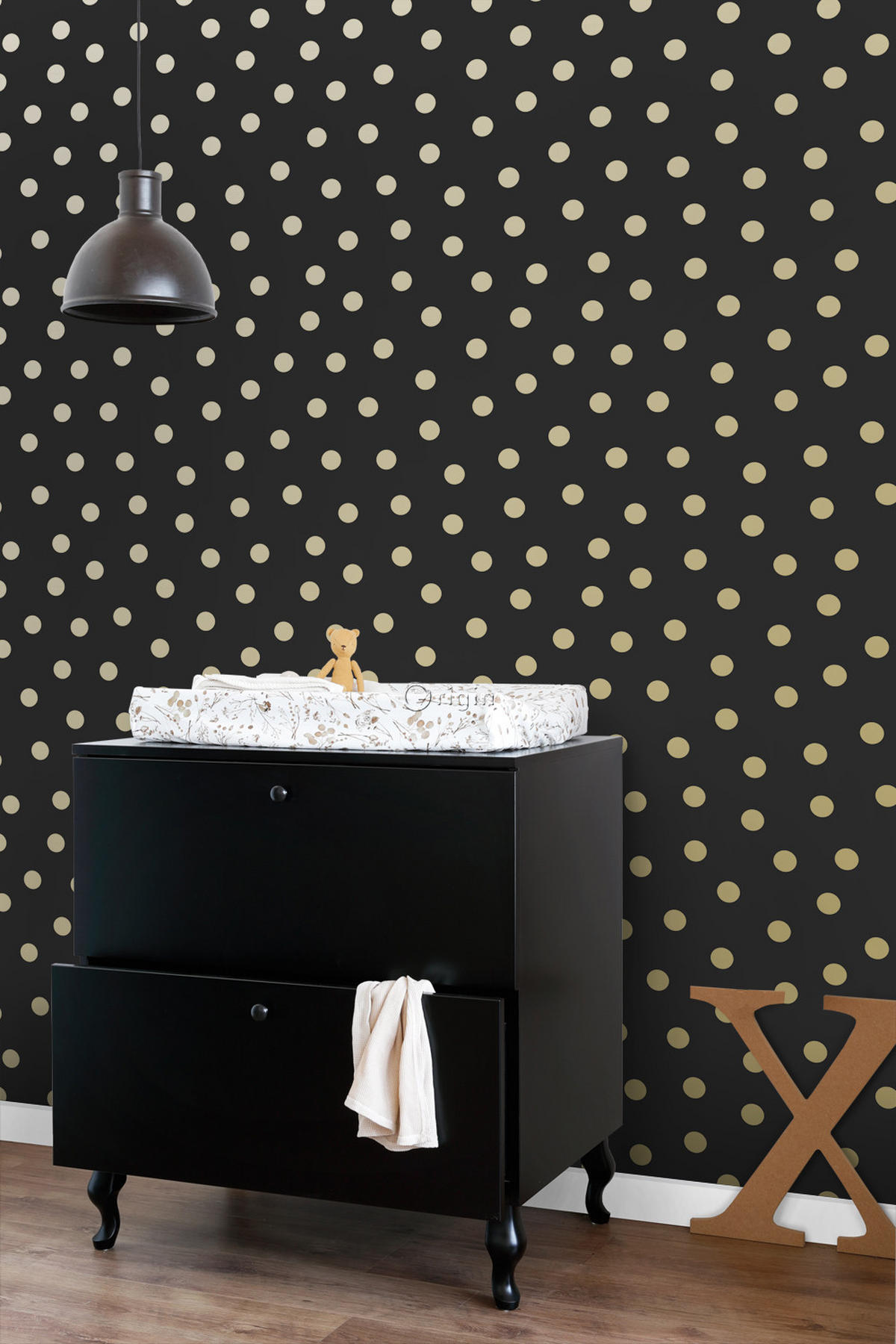TAPETE Punkte 53 cm x 10.05 m - Schwarz, Papier (53/0.1cm) - Origin Wallcoverings