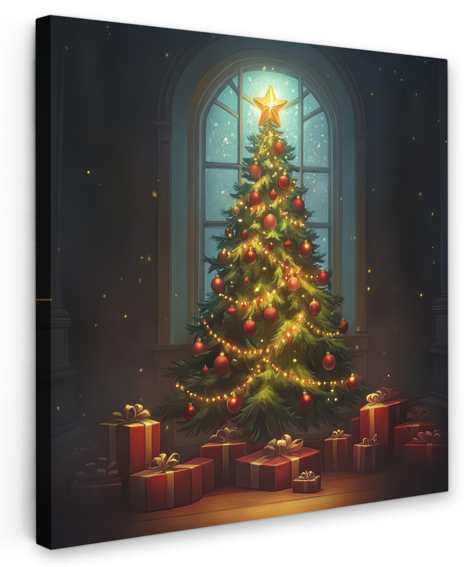 LEINWANDBILD Weihnachtsbaum - Geschenk - Winter 50x50 cm - Grün, Textil (50/50cm) - MuchoWow