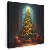 LEINWANDBILD Weihnachtsbaum - Geschenk - Winter 50x50 cm - Grün, Textil (50/50cm) - MuchoWow