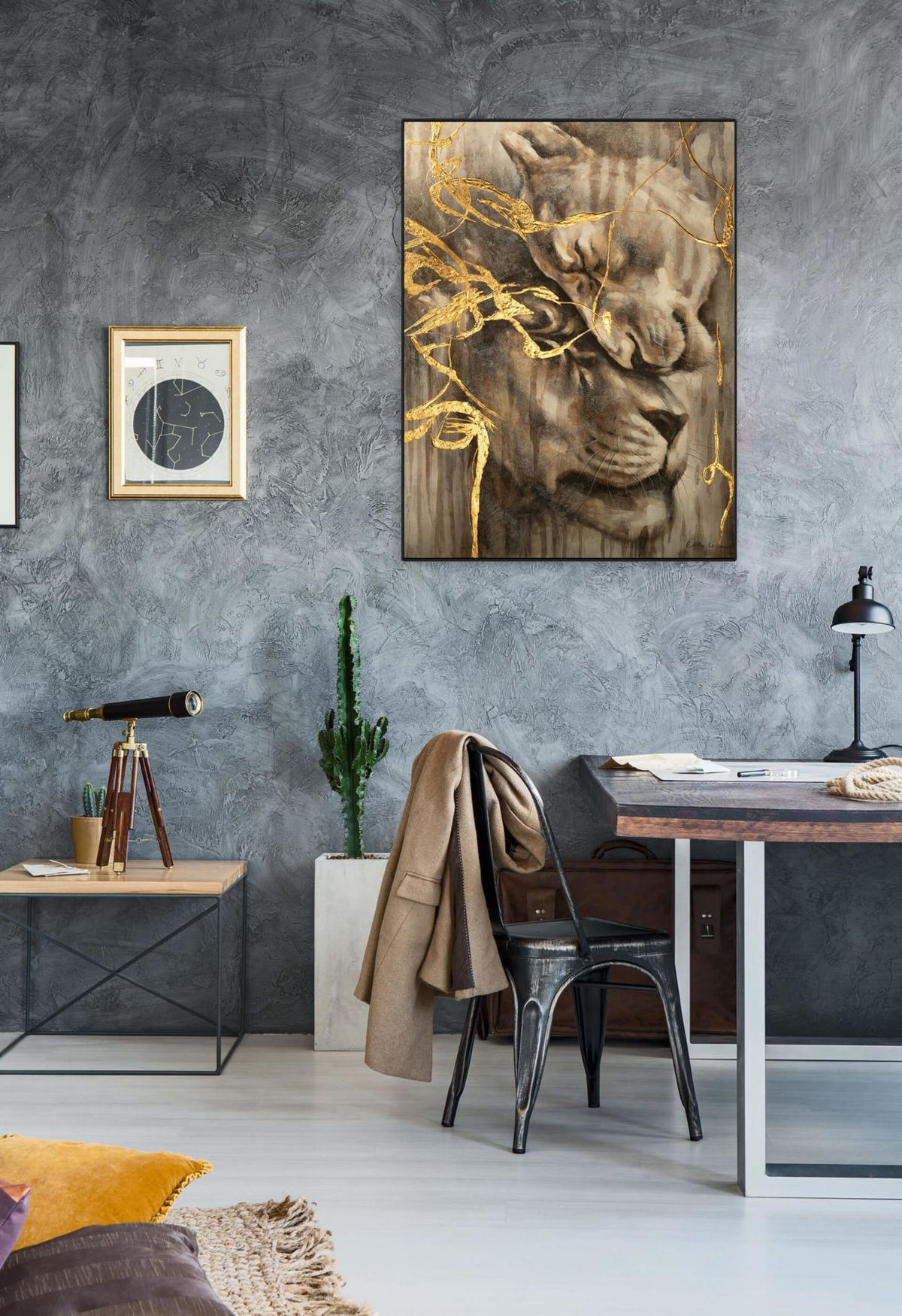 OLEJOMAĽBA 75/100 cm, Zvieratá - zlatá, drevo/textil (75/100cm) - KUNSTLOFT