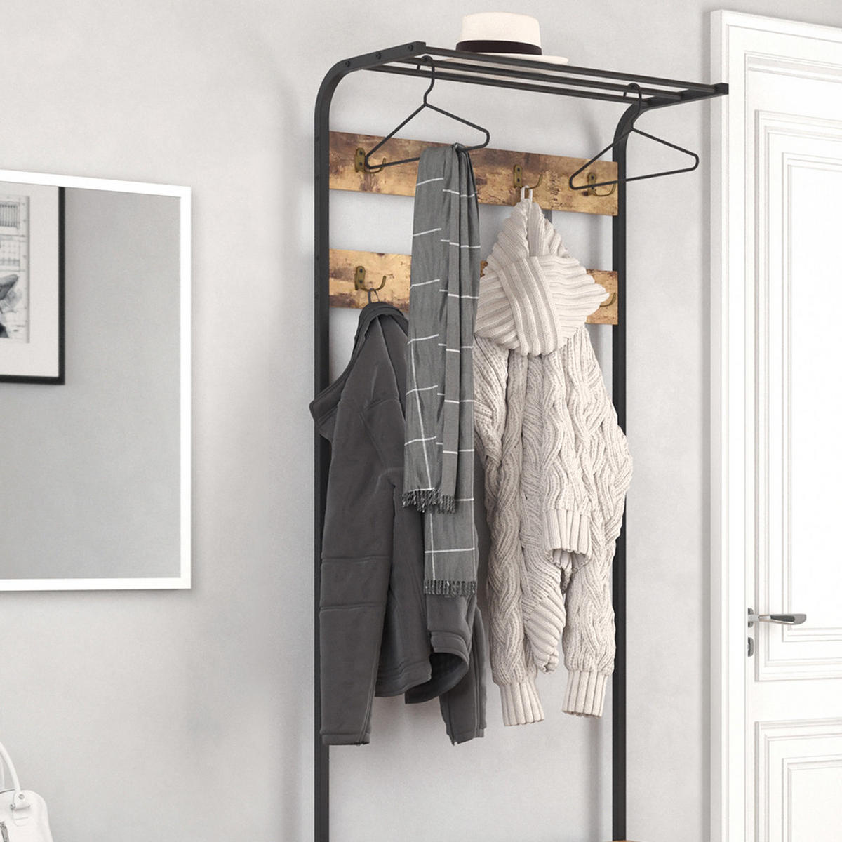 WANDGARDEROBE Fyrk Antikholz 70 x 190 cm - Alteiche/Schwarz, Holzwerkstoff (70/190/30cm) - Vicco