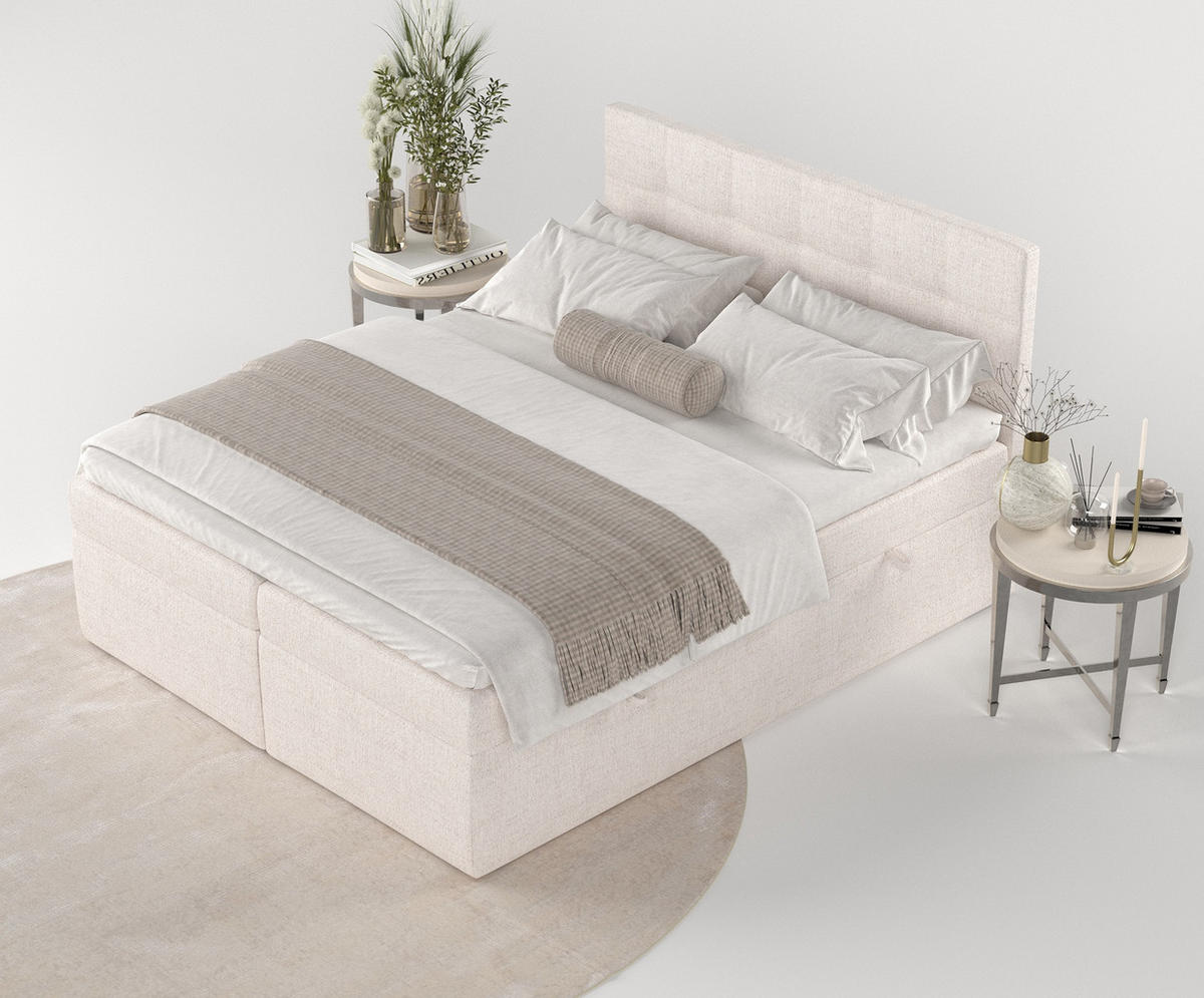 BOXBETT Tari Beige 160/200 cm mit Matratze und Topper - Beige/Schwarz, Holz/Holzwerkstoff (160/200cm) - Maison de Reve