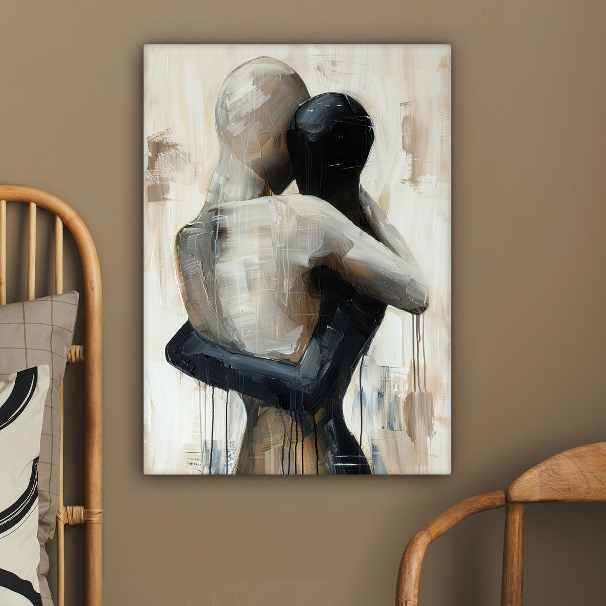 LEINWANDBILD Abstrakt - Liebe - Schwarz und weiß - Modern 60x80 cm - Schwarz, Textil (60/80cm) - MuchoWow