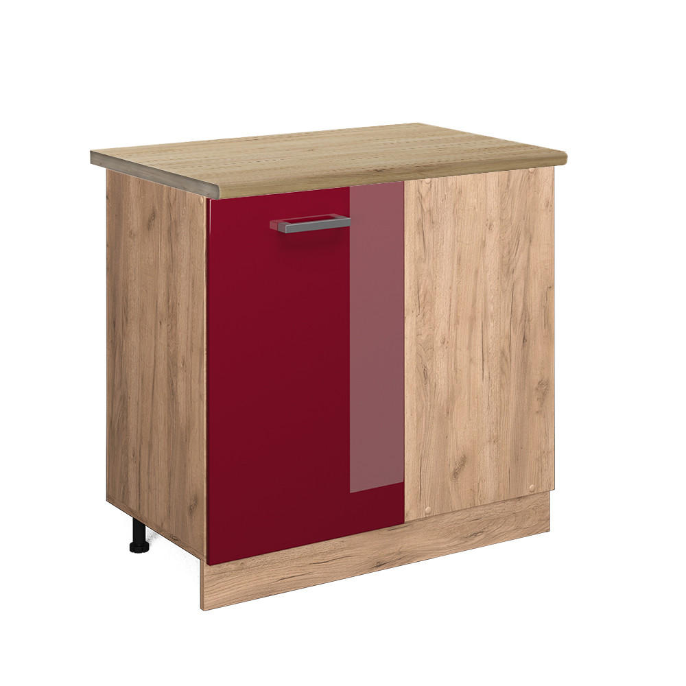 ECKUNTERSCHRANK R-Line Rot Hochglanz 86 cm , AP Eiche - Eiche Wotan/Rot, Holzwerkstoff (86/81.6/60cm) - Vicco