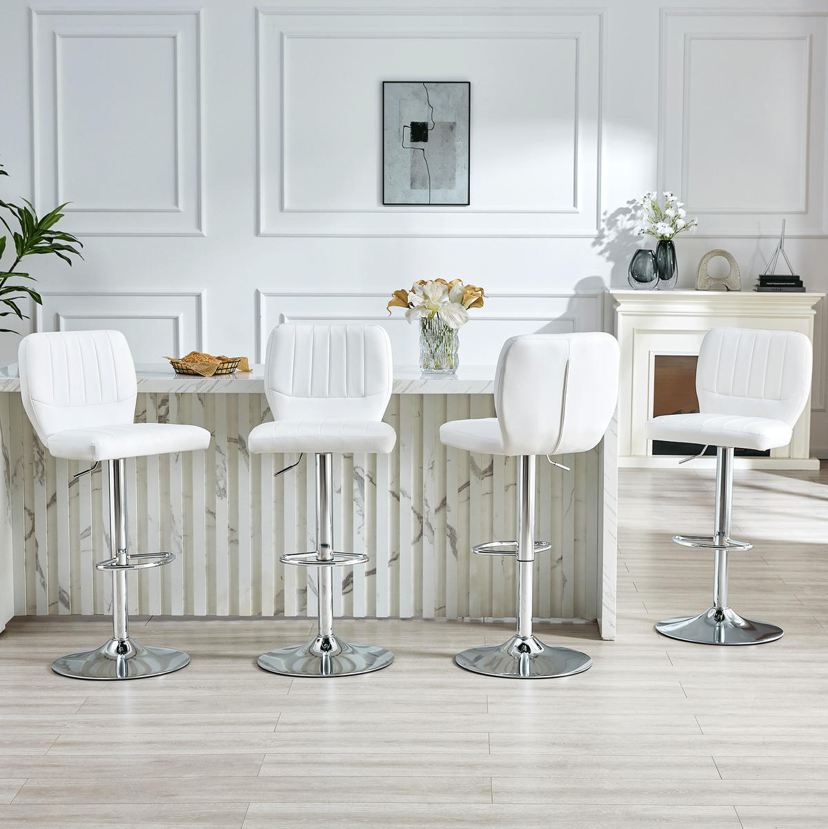 BARHOCKER höhenverstellbar mit Rückenlehne 62-83 cm Silver+White - Silberfarben, Metall (45/114/52cm) - Meubliv