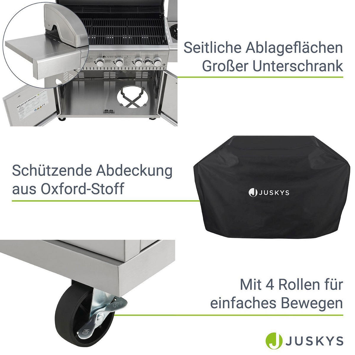 GASGRILL Minnesota silber 6+1 - Silberfarben, Metall (170/115/54cm) - Juskys