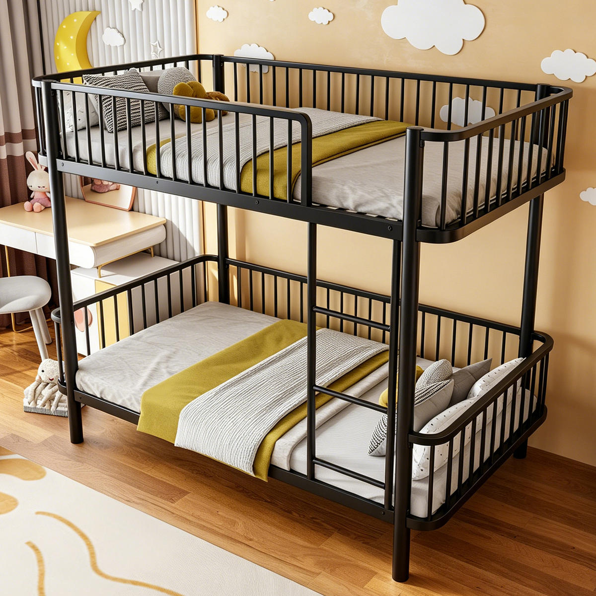 METALL-ETAGENBETT 90*200 mit Schutzgitter, Schwarz - Schwarz, Metall (90/200cm) - FLIEKS
