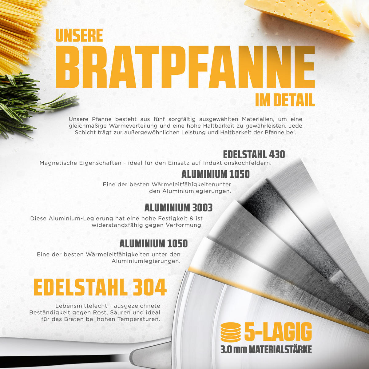 BRATPFANNE mit geschweißten Griff 24 cm - Silberfarben, Metall (24cm) - Muvell