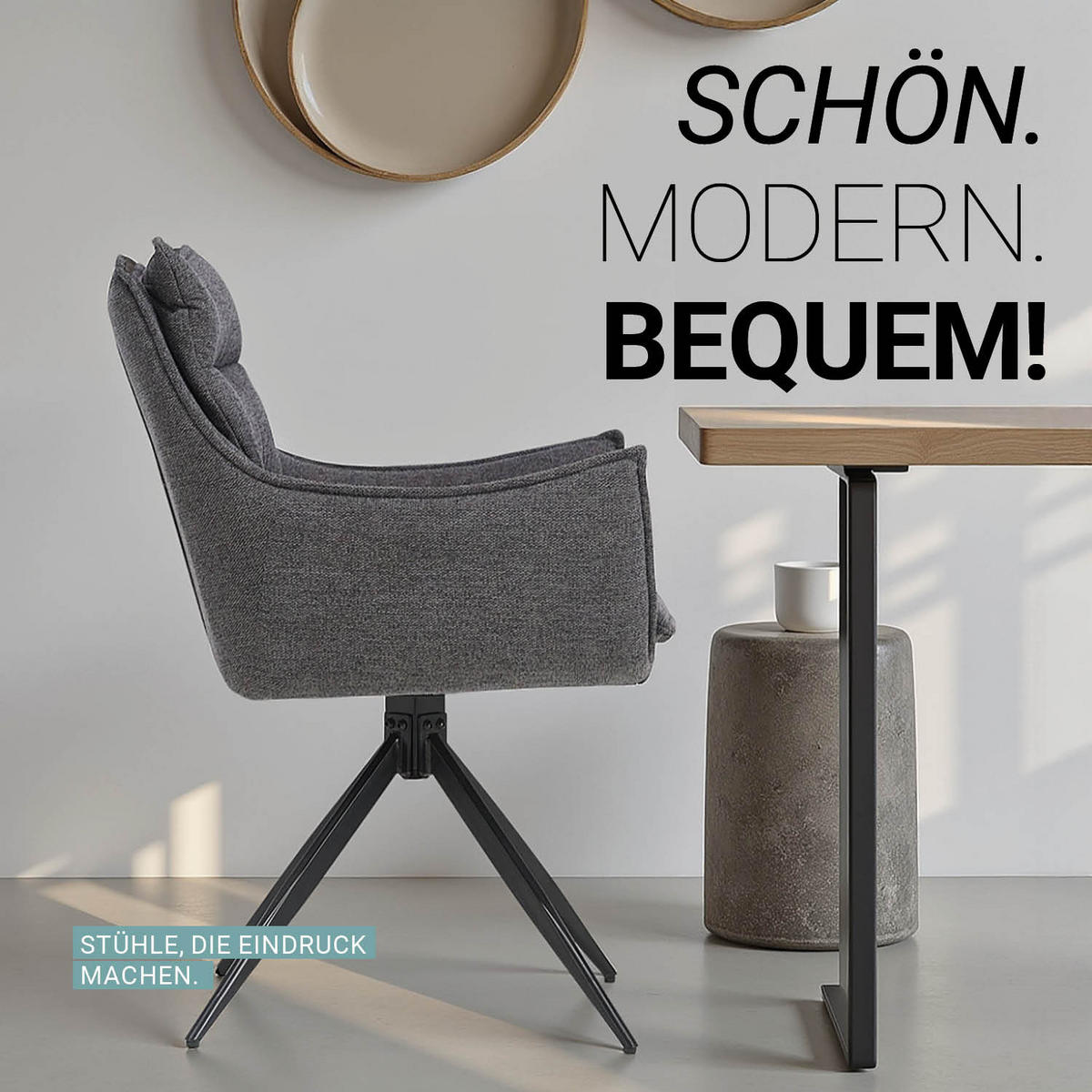 ARMLEHNSTUHL in Stahl drehbar Anthrazit - Anthrazit, Textil (57/87/62cm) - Homestyle4u