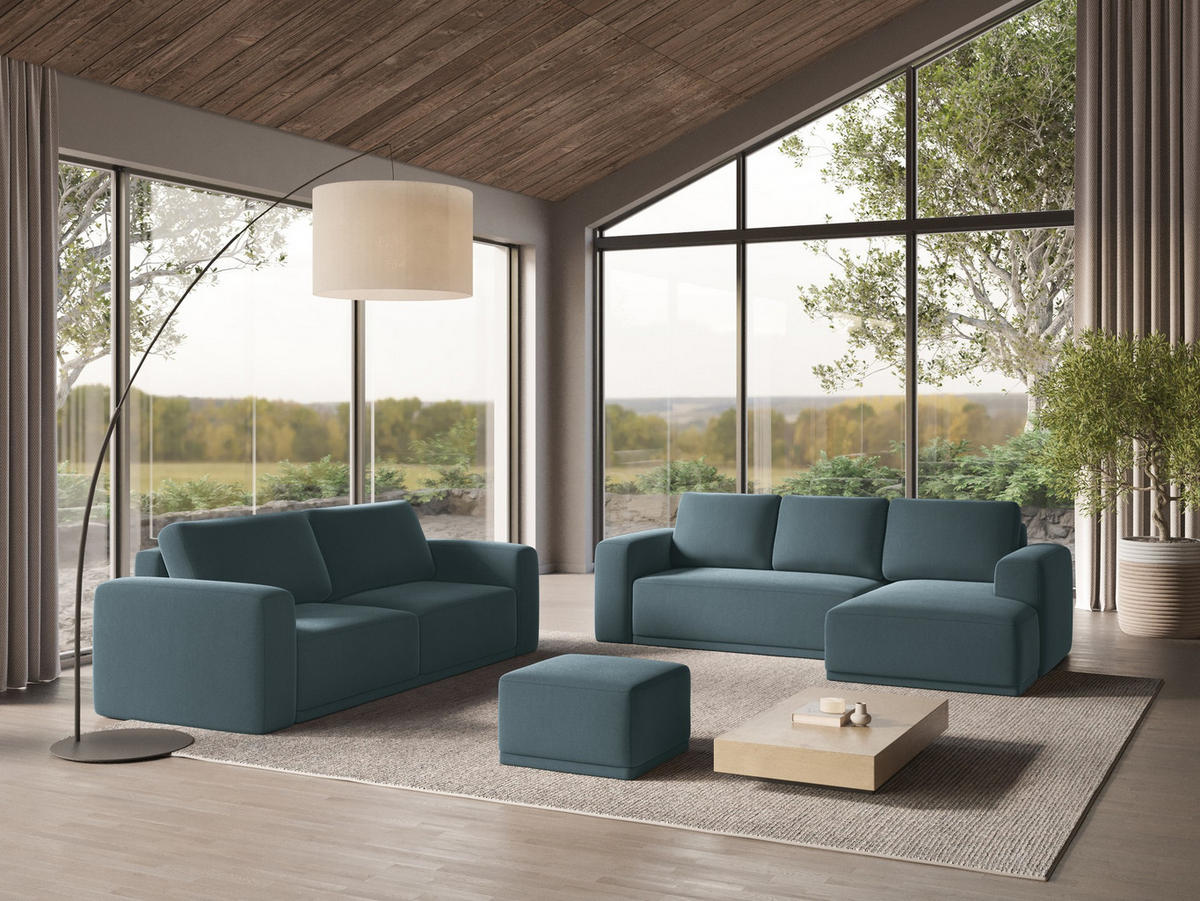 POUF Samt Stoff Blau - Blau/Petrol, Kunststoff/Textil (65/40/65cm) - Makamii