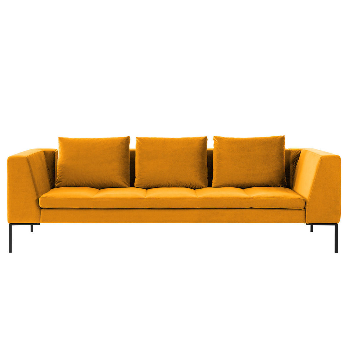 3-SITZER SOFA - Samt - Gelb, Textil/Metall (238/81/195cm) - home24