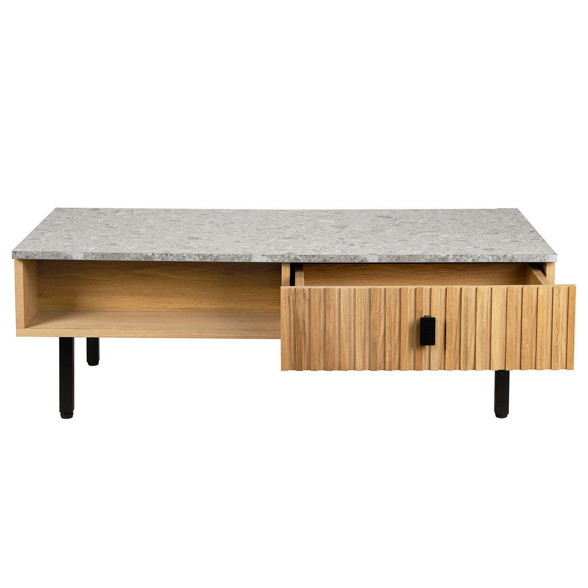 COUCHTISCH - Echtholzfurnier - Terazzo Dekor - Eichefarben/Schwarz, Holzwerkstoff/Metall (40/120/60cm) - home24