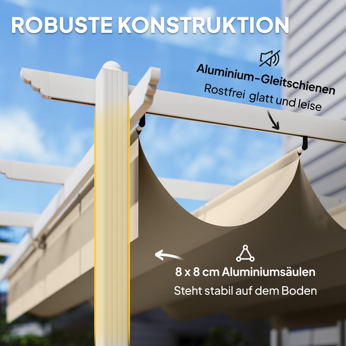 PERGOLA 3 x 4 m Terrassenüberdachung mit Schiebedach, magnetische Verschlüsse, UV30+ Beige - Beige, Metall (390/227/297cm)