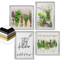 WANDBILDER 4er Set - 50x50 cm & 40x60 cm Silberner Rahmen - Küchenthema: Getrocknete Kräuter - Silberfarben, Kunststoff (50/50cm) - ArtPrintCave
