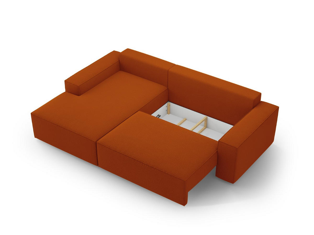 AUSKLAPPBARES-ECKSOFA links mit Container Jodie aus strukturiertem Stoff terrakotta 3 Sitzplätze - Terracotta, Textil (246/151cm) - Micadoni