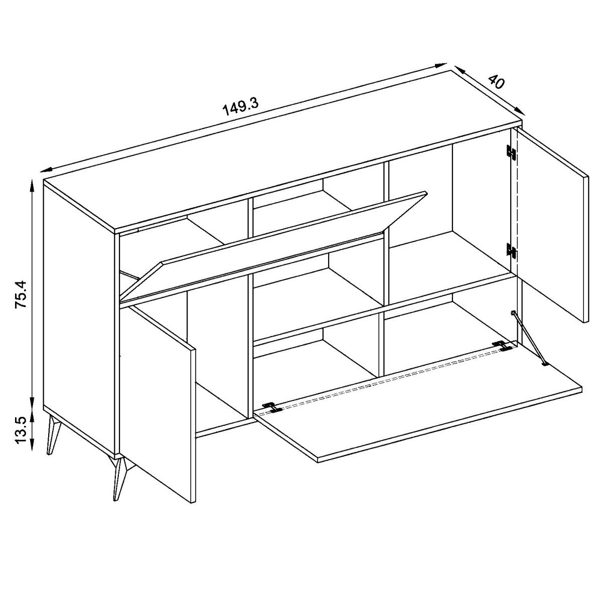 SIDEBOARD ORVIETO KOM4D, 4 Türen, 7 Schließfächer, Eiche, Anthrazit, Weiß LED Beleuchtung - Eichefarben/Anthrazit, Holzwerkstoff (149.5/89/40cm) - Komodee
