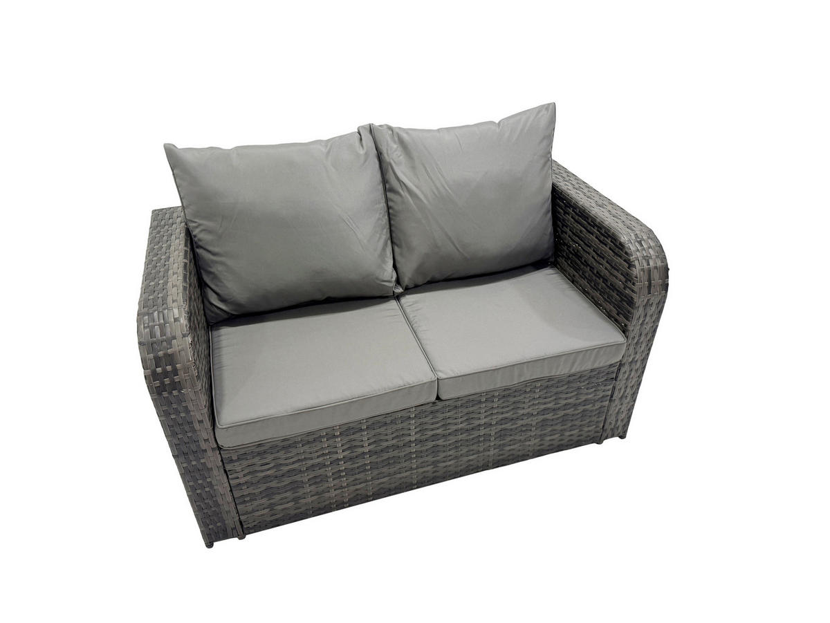LOUNGESOFA SET mit 2 Hocker Polyrattan 6-Sitzer - Dunkelgrau/Grau, Glas/Kunststoff - Fimous