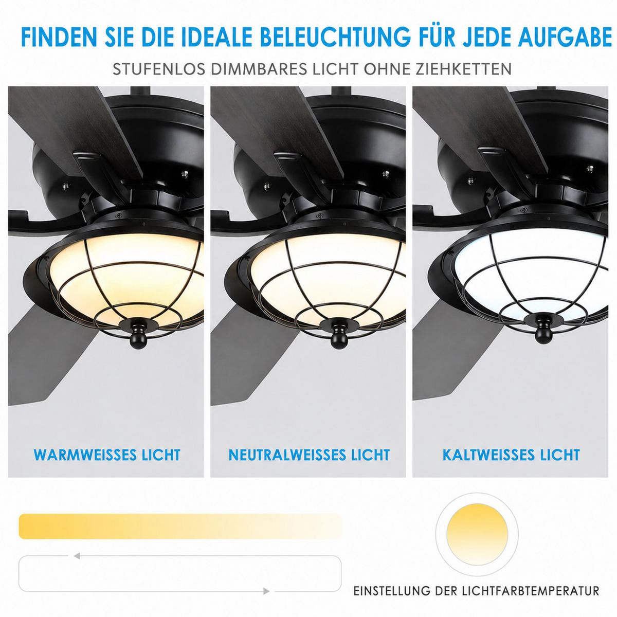 DECKENVENTILATOR für geschützte Außenbereiche Schwarz 132 cm mit LED und leisem DC-Motor 5013 - Schwarz, Metall (132.1/132.1/53.3cm) - Surtime