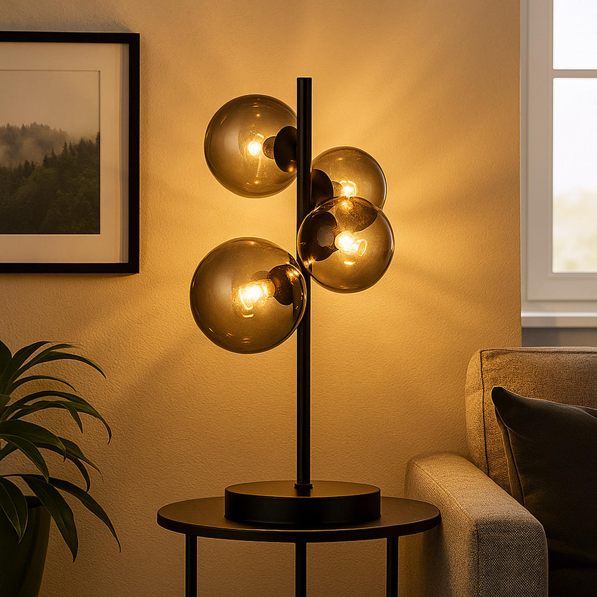 LED TISCHLEUCHTE Metall Schwarz Glas Rauchgrau - Grau, Glas (24/19/48cm) - Globo Lighting