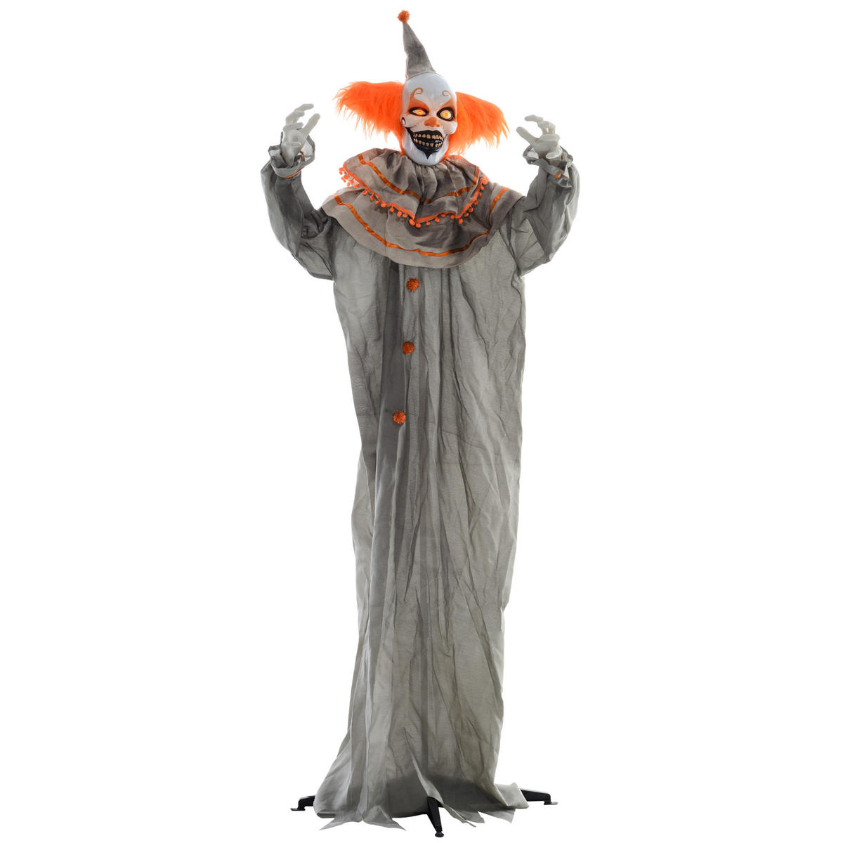 HALLOWEEN DECORATIONS Dekoration Clown, Soundfunktion, Orange+Grau, 183cm - Orange, Kunststoff/Metall (65/183/18cm) - HOMCOM