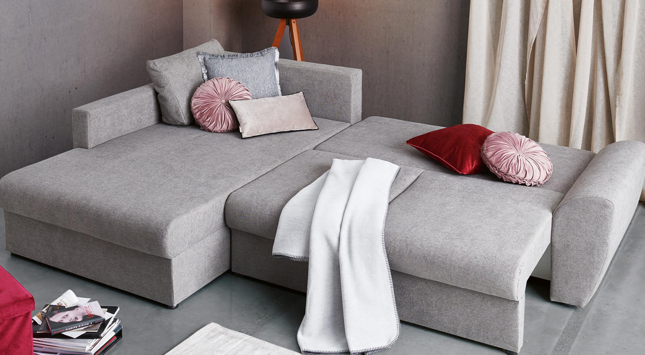 Wohnlandschaft grau mit Schlaffunktion