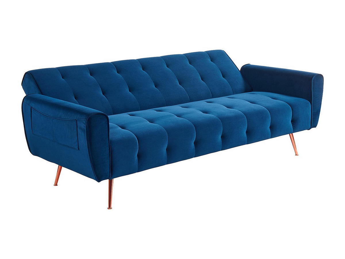 SCHLAFSOFA Klappsofa 3-Sitzer - Samt - Dunkelblau - POLANI - Blau, Textil (209/83/83cm) - Vente-Unique