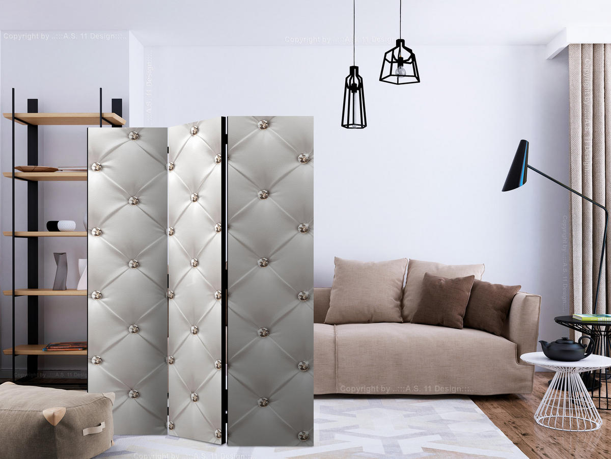 PARAVENT Beidseitig Bedruckter 3-tlg 135x172 cm Elegante Steppmuster - Grau, Holz/Textil (135/172/3cm) - Muralo