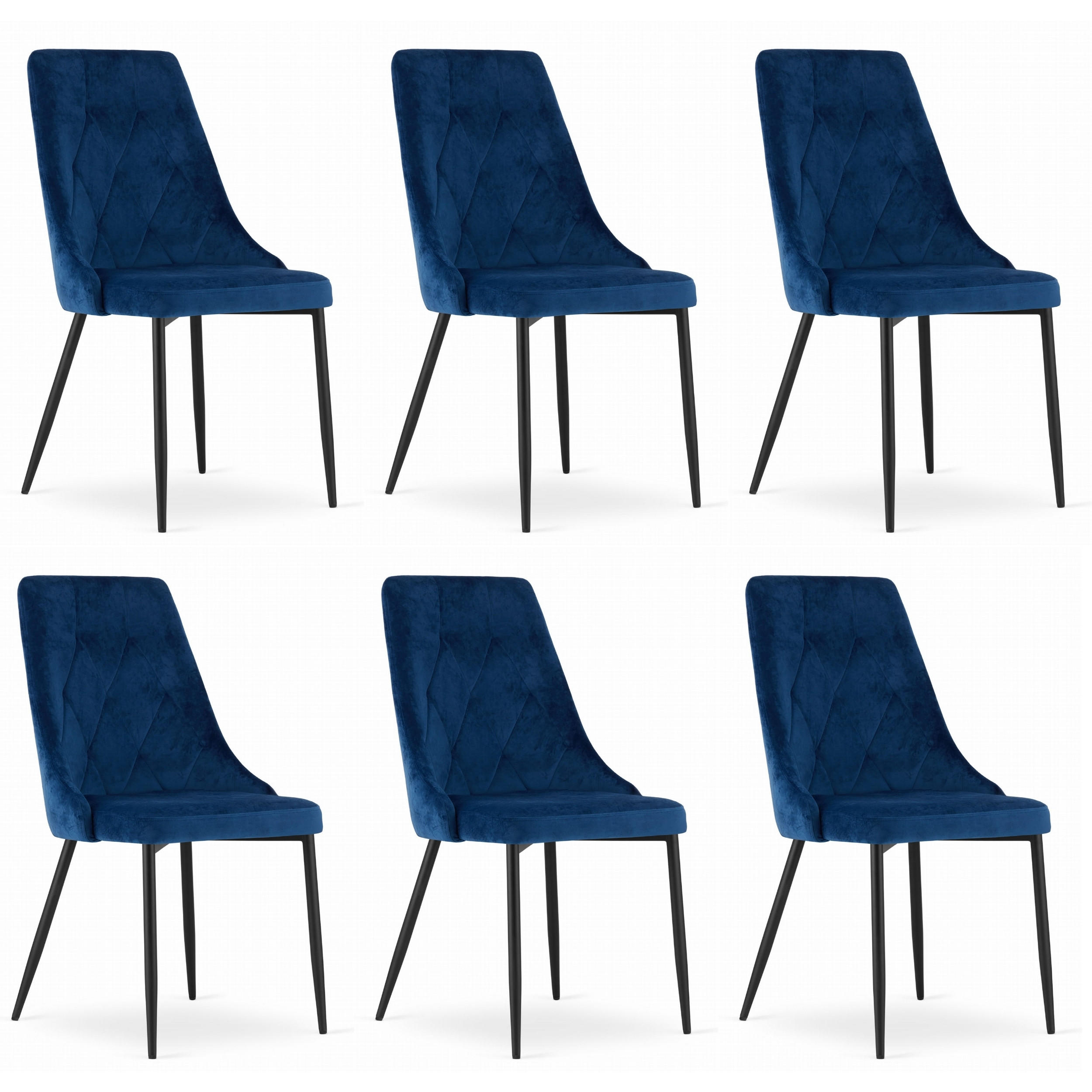 STUHL BRISIGHELLA 6-er Set, Blau, mit Samtstoff gepolstert - Blau, Textil/Metall (49/94/61cm) - Komodee