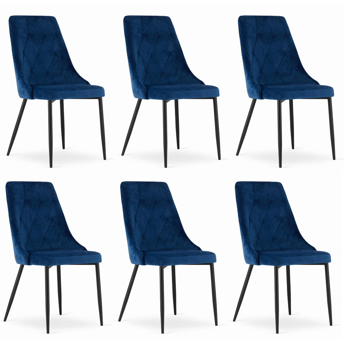 STUHL BRISIGHELLA 6-er Set, Blau, mit Samtstoff gepolstert - Blau, Textil/Metall (49/94/61cm) - Komodee