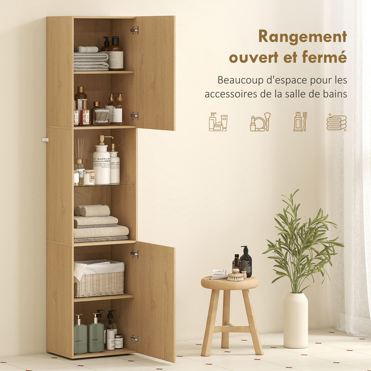 HOCHSCHRANK DE-12504 2 Türen mit verstellbaren Böden 40/31/182 cm Eiche - Eichefarben, Holzwerkstoff (31/182/40cm) - ComfortXL