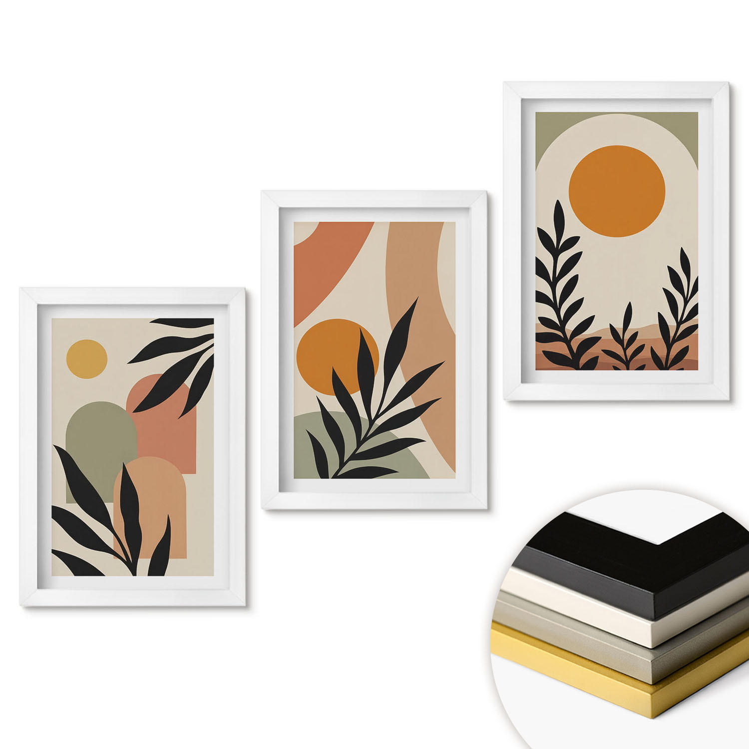 WANDBILDER 3er-Set - 20x30 cm Weißer Rahmen - Abstrakte Pflanzenformen - Weiß, Kunststoff (20/30cm) - ArtPrintCave