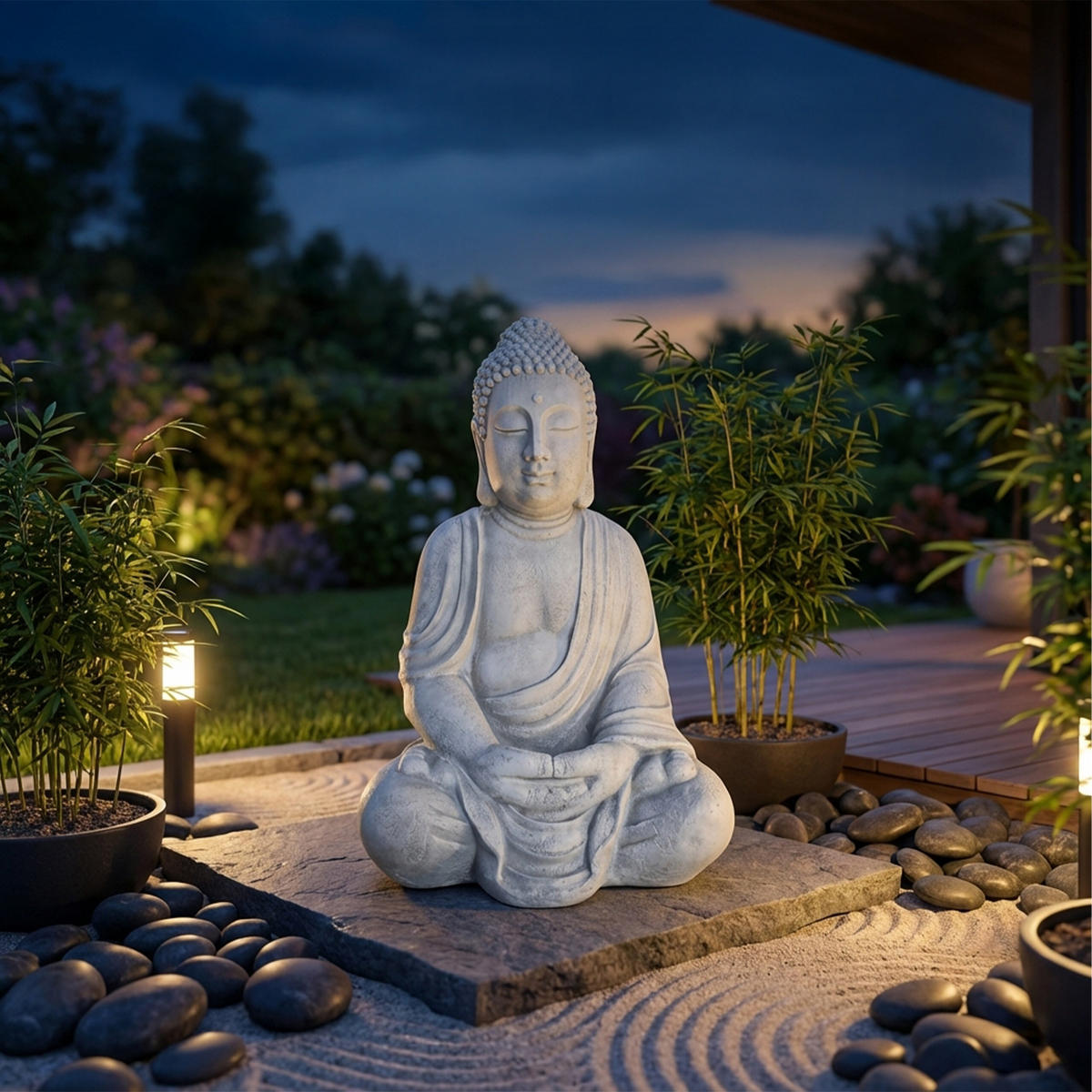 BUDDHA Figur - Grau, Kunststoff (49/71/34cm) - Relaxdays